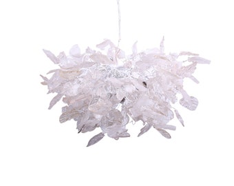 Hanging ceiling Light with white and clear leaves and flowers for Dining table or living room