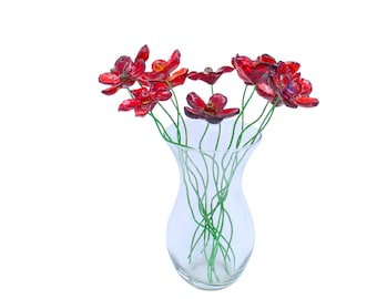 Resin Long-stem artificial Red flowers bouquet, Plant lover gift, Plant decorations for pots and vases