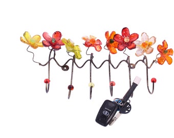 Decorative Wall Hooks, Coat rack with Warm colors resin flowers, for towel, jewelry.