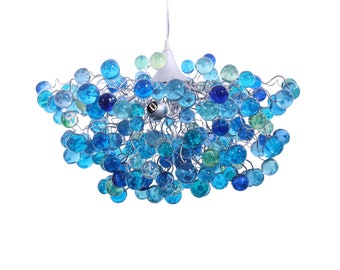 Lighting Chandelier with sea colored bubbles, hanging lamp with different size of bubbles for children room or dining room.