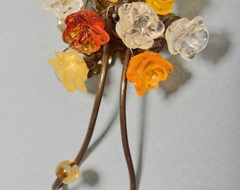 Wall Hook with natural resin flowers and cooper leaves, decorative wall hanger.