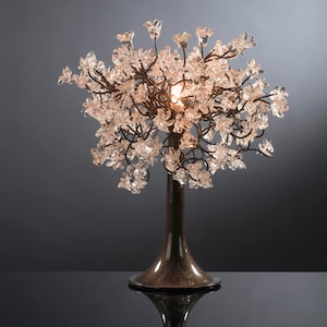 Lámpara de mesa transparente, lámpara de escritorio moderna con flores saltarinas transparentes, lámpara de mesa de noche con flores.