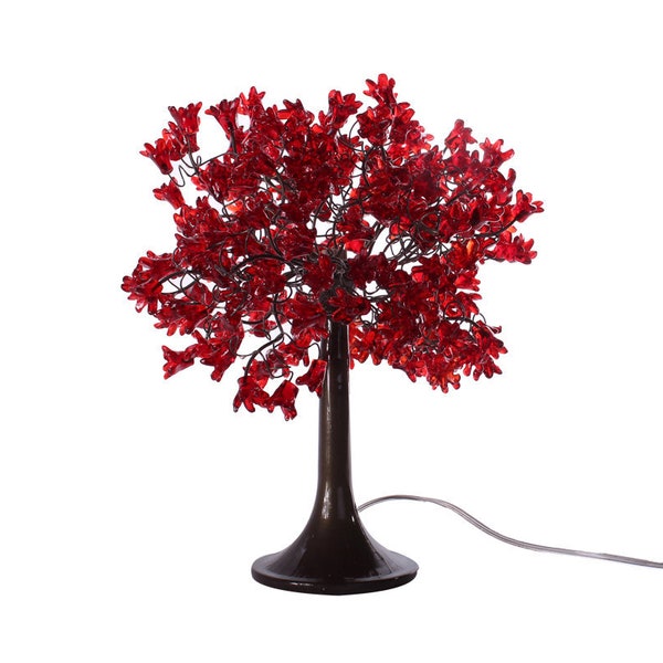 Red Table lamp, bedside lamp with Red jumping flowers and metal wires, romantic and special desk lamp for her- valentine day