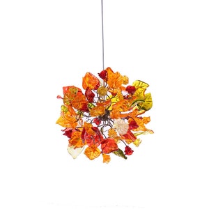Ceiling light fixture with warm color flowers and leaves, unique pendant light. image 2