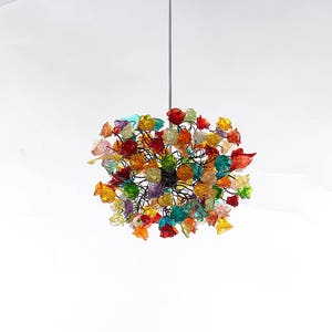 Hängende Pendelleuchte mit Bunten Rosen Blumen für Kinderzimmer, oder als Nachttischleuchte. Bild 2