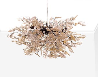 Gold Leaf Chandelier, Resin Flowers, Dining Room Lighting