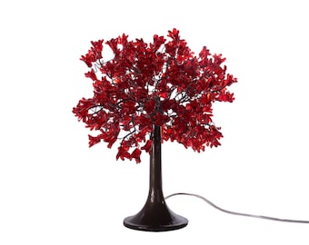 Red Table lamp, bedside lamp with Red jumping flowers and metal wires, romantic and special desk lamp for her- valentine day