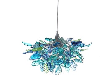 Unique Chandelier with Sea color flowers and leaves, for Dining Room, hall or bedroom.