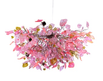 Large Hanging oval chandeliers with blue and green flowers and leaves for Dining Room, or living room Large Hanging oval chandeliers with blue and green flowers and leaves for Dining Room, or living room