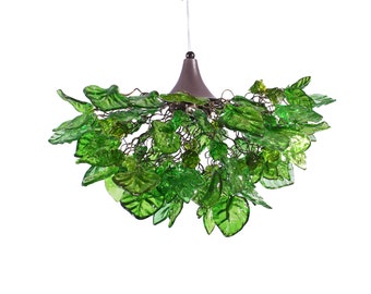 Large Hanging oval chandeliers with blue and green flowers and leaves for Dining Room, or living room Large Hanging oval chandeliers with blue and green flowers and leaves for Dining Room, or living room