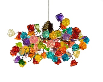 Multicolored Pendant Light, kitchen island light with flowers, a unique hand made lighting