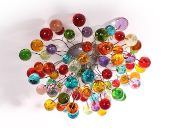 Modern Flush Mount Ceiling Light: Multicolored Resin Bubbles 13" Wide Metal Base