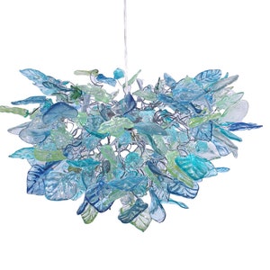 Unique chandelier lighting with Sea color flowers & leaves for Dining Room