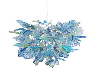 Unique chandelier lighting with Sea color flowers & leaves for Dining Room