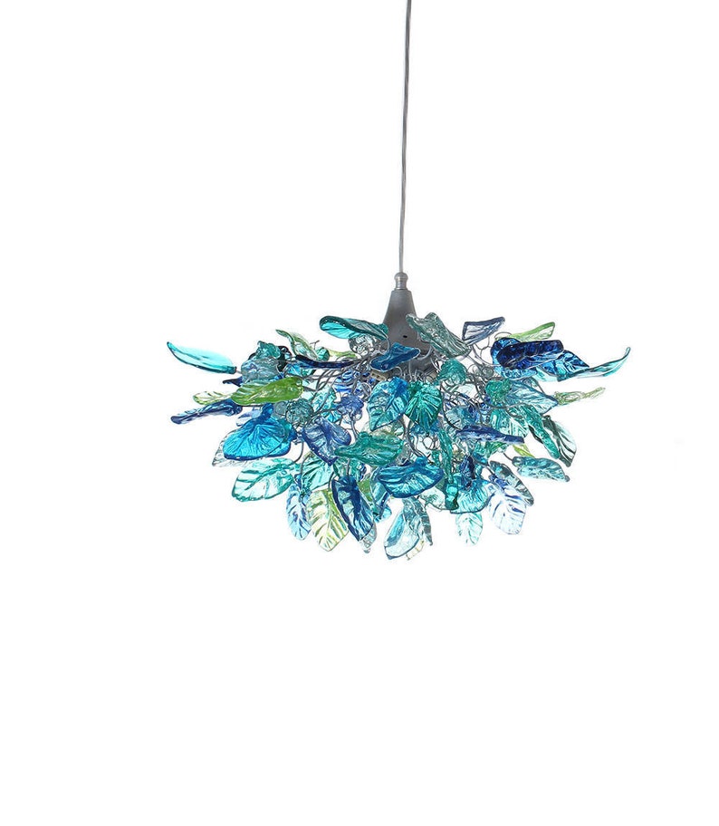 Unique Chandelier with Sea color flowers and leaves for Dining Room, hall or bedroom. image 2