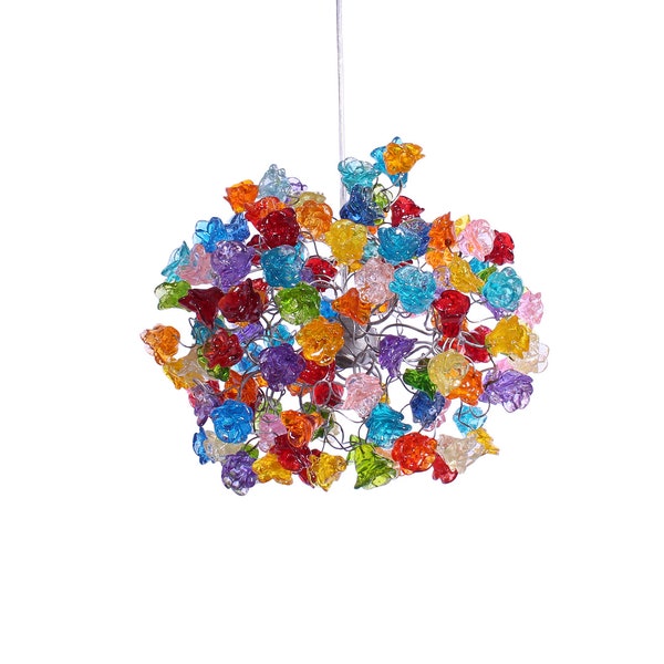 Ceiling Light Fixture with Rainbow color roses Pendent Light for hall, bathroom or bedroom.