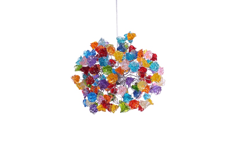 Ceiling Light Fixture with Rainbow color roses Pendent Light for hall, bathroom or bedroom. image 1