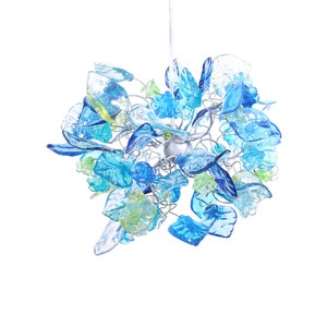 Lampada a sospensione, lampada a sospensione moderna blu con fiori e foglie color mare per ingresso o camera da letto
