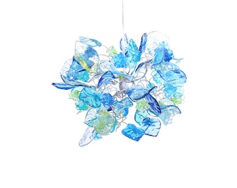 Pendant Lighting, modern blue pendant with sea color flowers and leaves