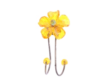 Wall Hook with yellow resin flower, decorative wall hanger.