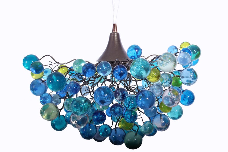 Blue Lighting Chandelier With Sea Colored Bubbles Hanging Etsy