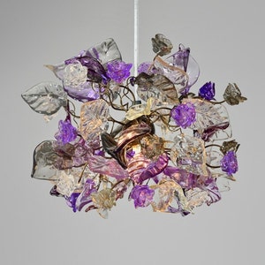 Unique Pendant Light with flowers and leaves at purple, gray and clear color.