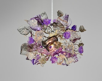 Unique Pendant Light with flowers and leaves at purple, gray and clear color.