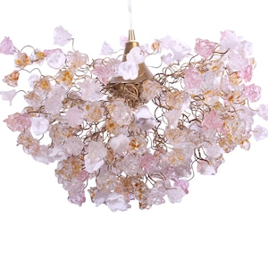 Modern Hanging Light with clear, white and gold flowers for living room, bedroom, Dining Room.