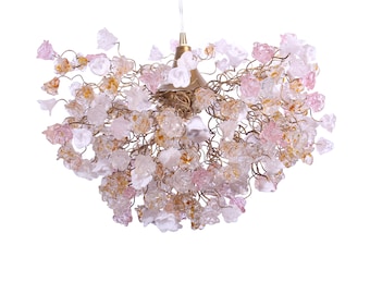 Modern Hanging Light with clear, white and gold flowers for living room, bedroom, Dining Room.