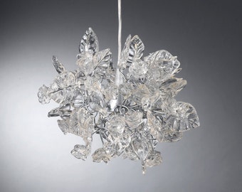 Clear elegant Pendant Light with Crystal clear flowers and leaves for bathroom