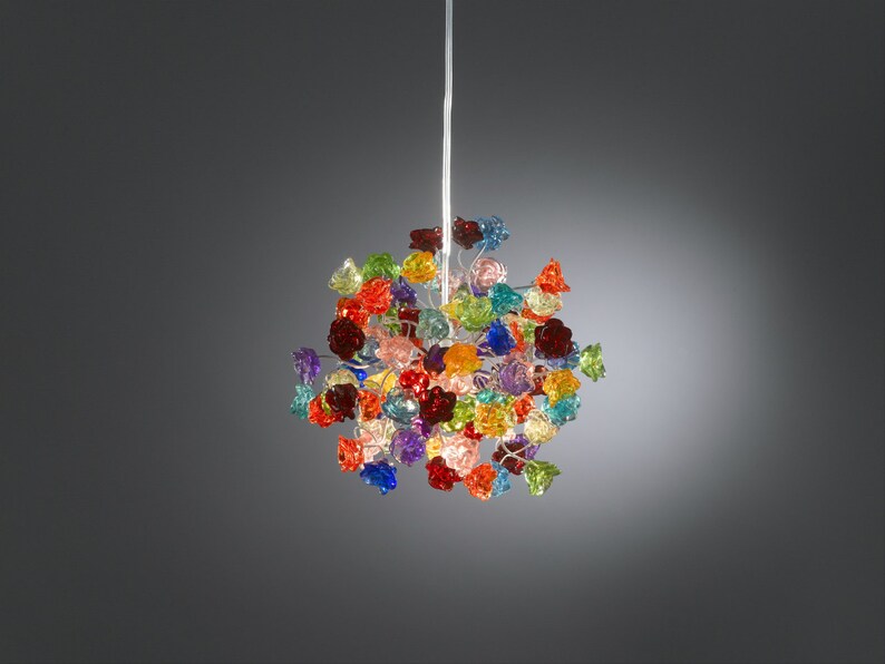 Ceiling Light Fixture with Rainbow color roses Pendent Light for hall, bathroom or bedroom. image 6