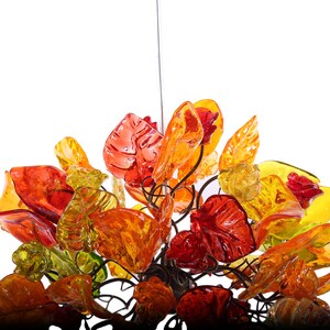 Ceiling light fixture with warm color flowers and leaves, unique pendant light. image 3