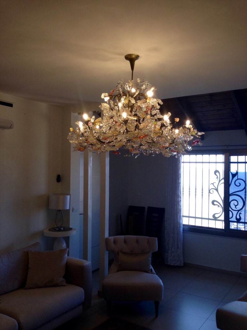 Floral Chandelier: Resin Flowers & Leaves, Dining Room Lighting