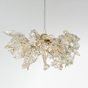 Clear Pendant Light with flowers and leaves for bedside or hallway, elegant pendant light