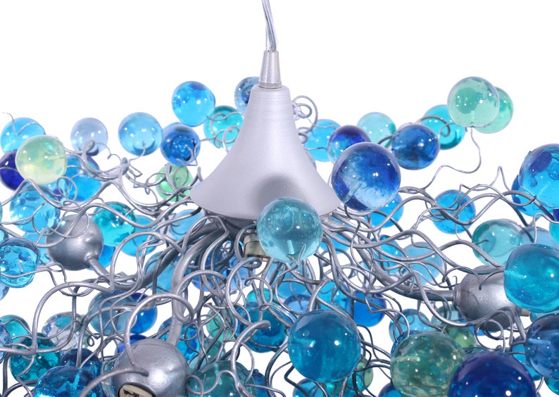 Lighting Chandelier with sea colored bubbles, hanging lamp with different size of bubbles for children room or dining room. image 6