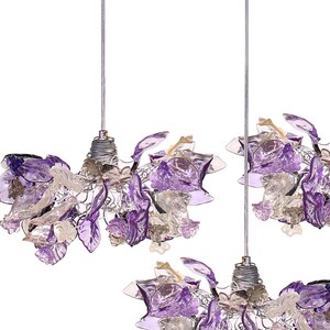 Triple Violet Gray Resin Flower Leaf Pendant Light Fixture: Kitchen Island Dining Room Ceiling Decor