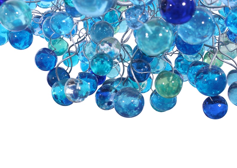 Lighting Chandelier with sea colored bubbles, hanging lamp with different size of bubbles for children room or dining room. image 4