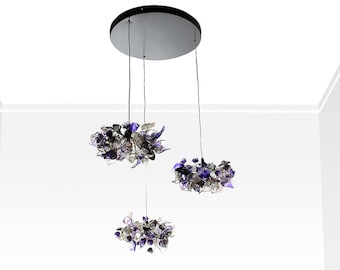 Island falls, Pendant Chandelier ceiling lighting, Ceiling light flowers and leaves round shape for Kitchen Island Dining Room.