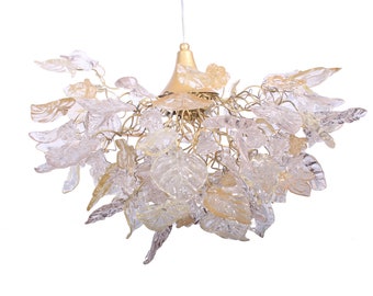 Gold hanging Chandeliers with flowers and leaves for living room, dining room