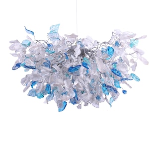 Stunning Blue, Clear & White Flower Chandelier for Modern Home Decor - Unique Resin Floral Design - Elegant Lighting Fixture for Living Room