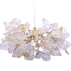 Pendant Light fixture, island lighting with Transparent Clear color and gold flowers and leaves.