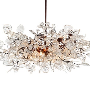 Large Hanging Lights with Natural clear flowers and leaves for Dining Room table, bedroom or living room. chandelier lighting image 1