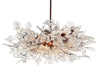 Large Hanging Lights with Natural clear flowers and leaves for Dining Room table, bedroom or living room. chandelier lighting