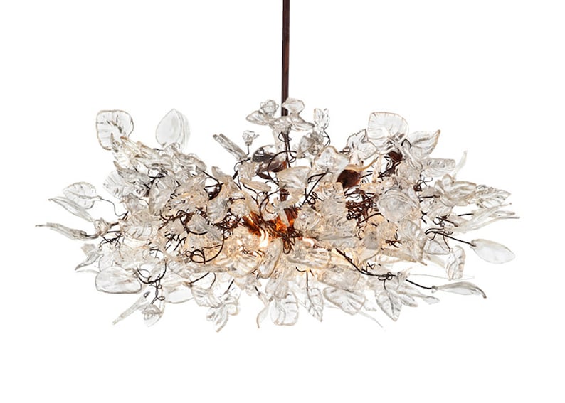 Large Hanging Lights with Natural clear flowers and leaves for Dining Room table, bedroom or living room. chandelier lighting image 1
