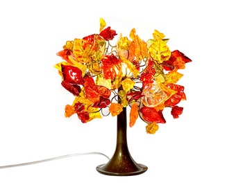 Table lamp, orange bedside table lamp, with warm color flowers and leaves desk lamp, Decoration handmade Light for bedside table