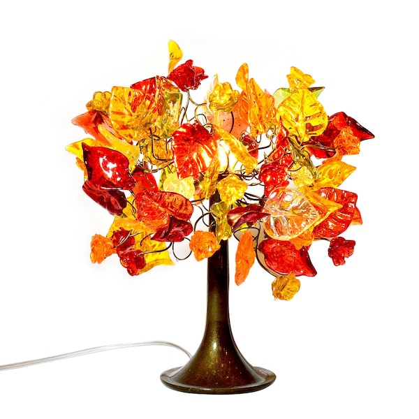 Table lamp, orange bedside table lamp, with warm color flowers and leaves desk lamp, Decoration handmade Light for bedside table