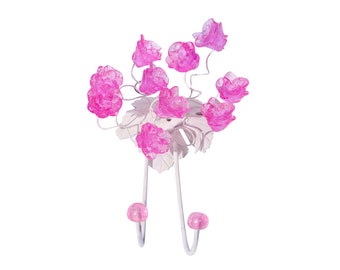 Wall Hook with pink resin flowers, decorative wall hanger.