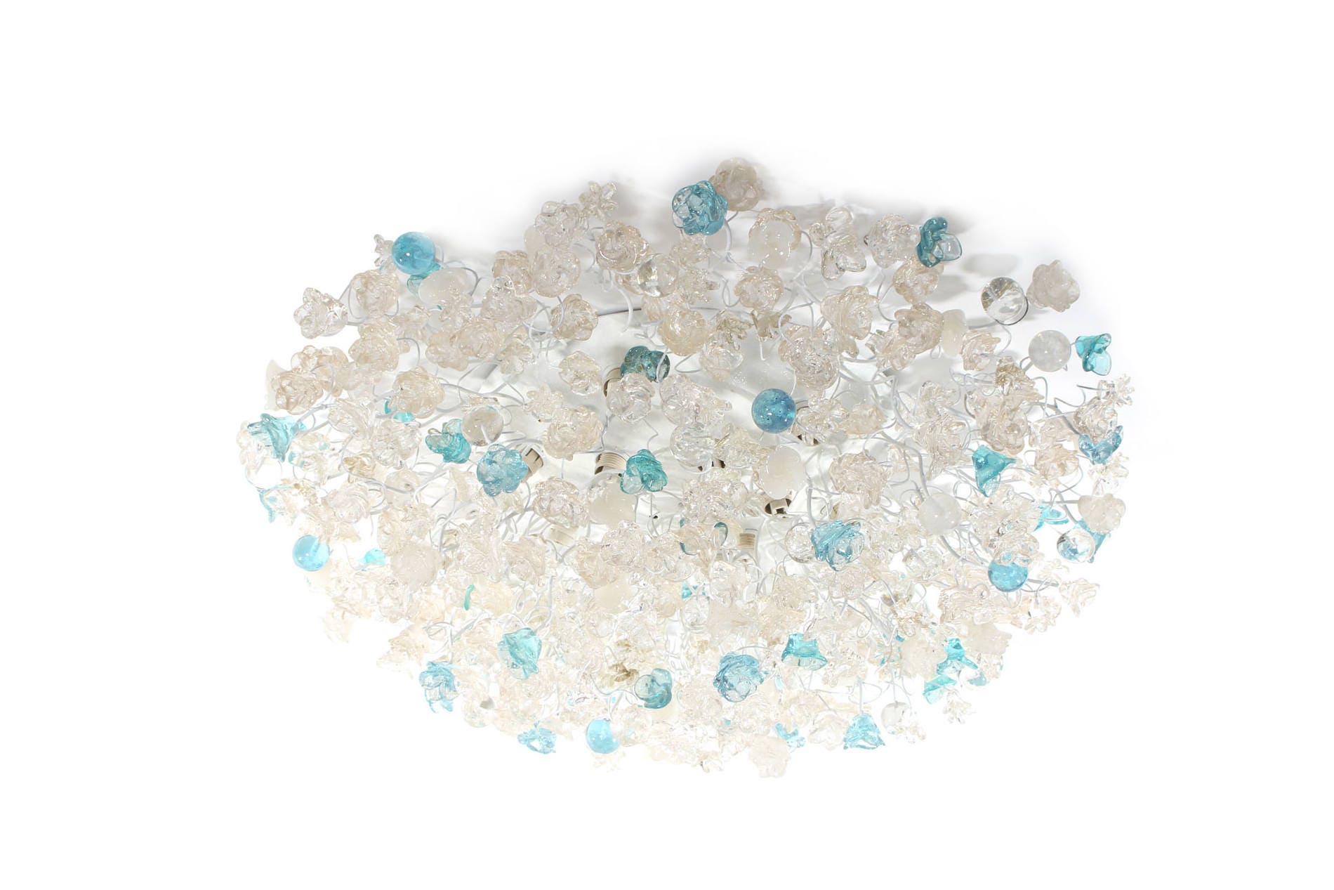 Flush Mount Ceiling Light Clear and Turquoise Flowers Elegant