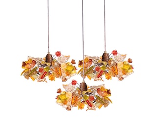 Lustre suspendu, plusieurs suspensions, plafonnier avec fleurs et feuilles pour îlot de cuisine, salle à manger, bar