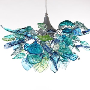 Unique Chandelier with Sea color flowers and leaves for Dining Room, hall or bedroom. image 7